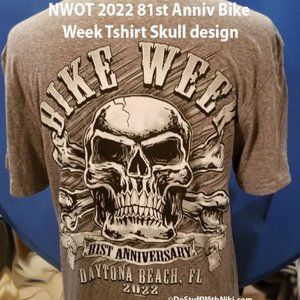 NWOT 2022 81st Anniv Bike Week Tshirt Skull design
